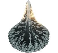 Générique Elegant Long Wedding Bridal Veil with Appliqué Edge - 1-Tier Tulle Cathedral Veil with Secure Comb