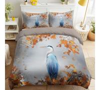 Générique Élégant Oiseau Migrateur Housse de Couette Élégant Héron Feuilles Tombantes Parure de Lit 140 x 200 cm Gris Housse de Couette pour Garçons Filles Ados Chambre Décor avec 1 Taie d'oreiller