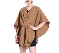 Générique Elegant Shawl Wraps Soft Open Front Poncho Sweater, Womens Fall Winter Knit Poncho Cape Warm Shawl Wraps for Evening (Brown,Taille unique)
