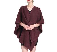 Générique Elegant Shawl Wraps Soft Open Front Poncho Sweater, Womens Fall Winter Knit Poncho Cape Warm Shawl Wraps for Evening (Burgundy,Taille unique)