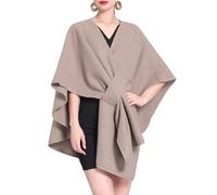 Générique Elegant Shawl Wraps Soft Open Front Poncho Sweater, Womens Fall Winter Knit Poncho Cape Warm Shawl Wraps for Evening (Khaki,Taille unique)