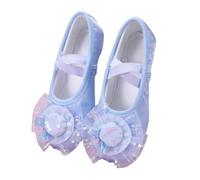 Générique Élégantes ballerines en satin pour filles, délicates chaussures de danse en avec nœud chat pailleté. (Sky Blue, 28.5 Little Child)