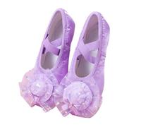 Générique Élégantes ballerines en satin pour filles, délicates chaussures de danse en avec nœud chat pailleté. (Purple, 28.5 Little Child)