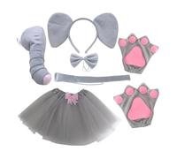Générique Elephant Costume Set - 6 Piece Grey Tutu Kit | Plush Elephant Ears Headband Nose Tail Bowtie Paws, Comfortable Kids Animal Fancy Dress Cosplay Accessories For Girls Halloween Birthday Party