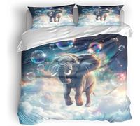 Générique Éléphant Housse De Couette 220X240 Adultes,Bulles De Nuages Parure De Lit Filles,Ensemble De Literie Garçons 3D Imprimé Douce Microfibre avec 2 Taies d'oreiller 65X65 Cm pour Chambre