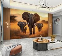 Générique éléphant Papier Peint Panoramique, Faune Sauvage Prairies Afrique Papier peint en intissé, 250x175 cm Tableaux Poster Décoration Murale, Fond Tv Décoration Murale Salon Chambre 13A-16