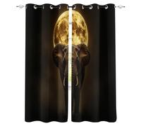 Générique éléphant Rideau Occultant Salon 75x166cm, Animaux De La Nuit Lunaire Éléphants Rideau Occultant Thermiques Rideaux À Oeillets, Anti Bruit, pour Salon Et Chambre, Exterieur Terrasse Lot De 2