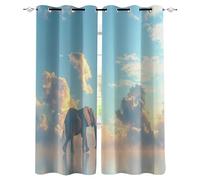 Générique éléphant Rideau Occultant Salon 75x166cm, Nature Ciel Bleu Animal Icône Rideau Occultant Thermiques Rideaux À Oeillets, Anti Bruit, pour Salon Et Chambre, Exterieur Terrasse Lot De 2
