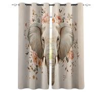 Générique éléphant Rideau Occultant Salon 75x166cm, Plantes, Fleurs, Animaux, éléphants Rideau Occultant Thermiques Rideaux À Oeillets, Anti Bruit, pour Salon Et Chambre, Exterieur Terrasse Lot De 2