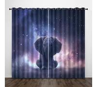 Générique Éléphant Rideaux,3D Ciel Étoilé Occultant Rideau,Thermiques Isolants Lavable en Machine Anti Chaleur À Oeillets Rideau pour Salon Couloir Hôtel Chambre 2 Panneaux L140 x H260 CM