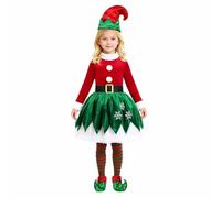 Générique Elfe de Noël Costume pour Enfants Costume Lutin de Noël pour Enfants Cosplay Vêtements avec Jupe, Ceinture, Chapeau, Chaussettes,Chaussures Déguisements pour Célébrations Filles