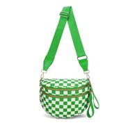 Générique Elysir Crossbody Bag, Black And White Nylon Checkered Crossbody Bum Bag, Spacious Checkered Purse (Green and white)