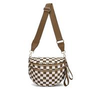 Générique Elysir Crossbody Bag, Black And White Nylon Checkered Crossbody Bum Bag, Spacious Checkered Purse (Brown and white)