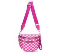 Générique Elysir Crossbody Bag, Black And White Nylon Checkered Crossbody Bum Bag, Spacious Checkered Purse (Rose Red)