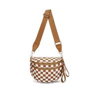 Générique Elysir Crossbody Bag, Black And White Nylon Checkered Crossbody Bum Bag, Spacious Checkered Purse (Dark brown and white)