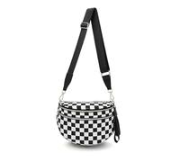 Générique Elysir Crossbody Bag, Black And White Nylon Checkered Crossbody Bum Bag, Spacious Checkered Purse (Black and white)