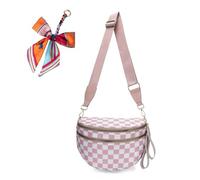 Générique Elysir Crossbody Bag, Elysir Crossbody Bag for Women, Double Pockets With Large Capacity, Adjustable Shoulder Strap (pink checkered)
