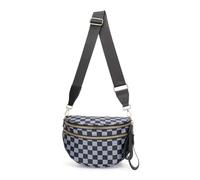 Générique Elysir Crossbody Bag, Roomie Bum Bag, Adjustable Shoulder Strap, for Women, Double Pockets With Large Capacity (black and gray checkered)
