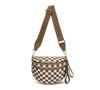 Générique Elysir Crossbody Bag, Roomie Bum Bag, Adjustable Shoulder Strap, for Women, Double Pockets With Large Capacity (caramel checkered)