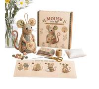 Générique Embroidery Animal Kit - Cute Mouse Handmade Ornament | Beginner Friendly Sewing Craft Set with Fabric Filling Buttons, DIY Decorative Animal Project for Adults Home Office Bedroom