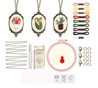 Générique Embroidery Kit - Craft Stitching Necklace Set, Portable Multifunctional Handcraft Tools | Embroidery Necklace For Indoors, Outdoors, Beginners, Vintage Pendant, Mini Cross, Gift