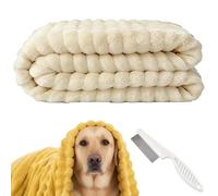 Générique Emotional Support Blanket Yellow, Dog Mood Calming Soft Security Blanket, Ultra Soft Striped Plush Pet Quilt for Anxiety Relief, Fluffy Fleece Dog Throw for Sleeping (White, 100 * 150cm)