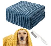 Générique Emotional Support Blanket Yellow, Dog Mood Calming Soft Security Blanket, Ultra Soft Striped Plush Pet Quilt for Anxiety Relief, Fluffy Fleece Dog Throw for Sleeping (Blue, 100 * 150cm)