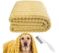 Générique Emotional Support Blanket Yellow, Dog Mood Calming Soft Security Blanket, Ultra Soft Striped Plush Pet Quilt for Anxiety Relief, Fluffy Fleece Dog Throw for Sleeping (Yellow, 100 * 150cm)