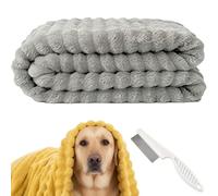 Générique Emotional Support Blanket Yellow, Dog Mood Calming Soft Security Blanket, Ultra Soft Striped Plush Pet Quilt for Anxiety Relief, Fluffy Fleece Dog Throw for Sleeping (Grey, 70 * 100cm)