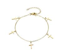 Générique En 4 Inoxydable 4 Anneaux de perles dorées en acier inoxydable avec chapelet et prière, bracelet crucifix, bijoux pour femmes Valentin Phrases Bracelet Bijoux (Gold, One Size)