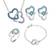 Générique En Bracelet Classique Bracelet d'oreille à chaîne pour femmes bracelets de bijoux Et 4 Inoxydable Anneaux (Light blue, One Size)