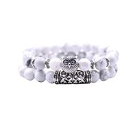 Générique En Élastique Bracelet Bracelet Message Bijoux de hibou en naturelle, volcanique, broche rouge E, Bracelet de Couple polyvalent Rhodonite Homme Anneaux (E, One Size)