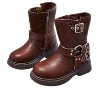 Générique Enfant Bottes D'Hiver,Courtes Bottines Pour Fille Chaussures Tout-Petits Premiers Pas De Neige Garçon Moon Boots Avec Ornement Étoilé Et Boucle Ceinture (Brun,32)