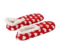 Générique Enfant Chaussettes bateau épaisses à imprimé cœur et nœud de Noël Chaussettes pantoufles multifonctions pour les vacances Chaussettes Avec Orteils (B, One Size)