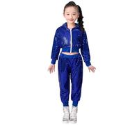 Générique Enfant Costume de Danse Hip Hop à Paillettes Fille Garçon Vêtements de Street Dance Ensemble Brillant Veste + Pantalon,Débardeur Paillettes Brillant Moderne Jazz Disco Tenue