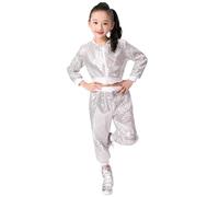 Générique Enfant Costume de Danse Hip Hop à Paillettes Fille Garçon Vêtements de Street Dance Ensemble Brillant Veste + Pantalon,Débardeur Paillettes Brillant Moderne Jazz Disco Tenue