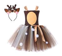 Générique Enfant Déguisement Animal Bébé Fille Costume Halloween Girafe Cosplay Robe Tutu sans Manches + d'oreilles Bandeau Tenue de fête Soirée