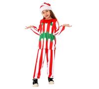 Générique Enfant Ensembles de Noël, Tenue de Noël Ensemble Rayé Rouge et Blanc Enfants, T-Shirt Manche Longue, Pantalon et Chapeau pour Garçon Fille 6-14 Ans, Deguisement Père Noel