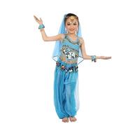 Générique Enfant Fille Costume Danse du Ventre Haut de Danse + Pantalon Danse du Ventre Foulard de Danse Orientale Ensemble Déguisement Danseuse 3-10 Ans