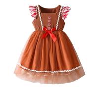 Générique Enfant Fille Robe de Pain d'Épice Costume Gingerbread Robe Tutu Danse Noël et Bandeau Tenue Fête Noël Soirée Noel