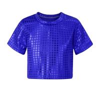 Générique Enfant Fille T-Shirt Paillette Manches Courtes Haut Danse Hip Hop Costume Danse Moderne Jazz Disco Tenue de Spectacle 2 Mois-16 Ans