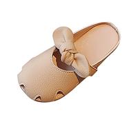 Générique Enfant Filles Pantoufles Bout fermé Talon Ouvert vêtements d'extérieur Pantoufles Filles Fond Souple nœud Chaussures décontractées (Khaki, 28 Little Child)