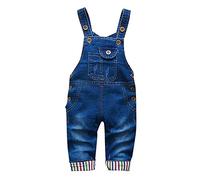 Générique Enfant Garçon Fille Poche à Bretelles Réglables Salopette en Jean, Denim Mignon Pull Déchiré Salopette Mignon Bébé Denim Réglable Pantalon Combinaisons Imprimer Barboteuse (Blue, 80)