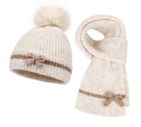 Générique Enfant Hiver Bonnet Echarpe Gants Ensemble Avec Pompon Tour De Cou Doublure Pour Garcon Enfants 2 Ans Cache 3 Et 24 Meses Gant Bebe Accessoires Set Fille Garçon (Beige,Taille unique)