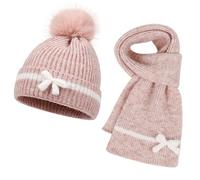 Générique Enfant Hiver Bonnet Echarpe Gants Ensemble Avec Pompon Tour De Cou Doublure Pour Garcon Enfants 2 Ans Cache 3 Et 24 Meses Gant Bebe Accessoires Set Fille Garçon (Rose,Taille unique)
