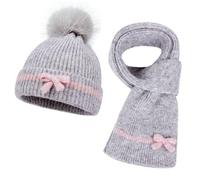 Générique Enfant Hiver Bonnet Echarpe Gants Ensemble Avec Pompon Tour De Cou Doublure Pour Garcon Enfants 2 Ans Cache 3 Et 24 Meses Gant Bebe Accessoires Set Fille Garçon (Grey,Taille unique)