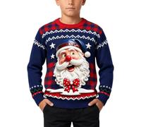 Générique Enfant Pull Col Rond Visage Père Noël Vintage Manches Longues | Poignets Côtelés Sweat, Hoodie Hivernal, Esprit Farceur Haut, Vêtement Fêtes, Pour Réveillons Familiaux Et Classes