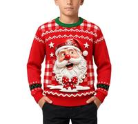 Générique Enfant Pull Col Rond Visage Père Noël Vintage Manches Longues | Poignets Côtelés Sweat, Hoodie Hivernal, Esprit Farceur Haut, Vêtement Fêtes, Pour Réveillons Familiaux Et Classes
