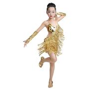 Générique Enfants Filles Paillettes Pompon Latin Dance Costume sans Manches Frange Clapet Danse Robe Jazz Samba Rumba Vêtements De Danse pour 3-13 Ans Adolescents