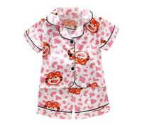 Générique Enfants Pyjama Ensembles 2 Pcs Court Enfant Fille Vêtements de Nuit Ado Manches Courtes avec Haut et Short Satin Soie Bouton Vêtement Petite Cadeau